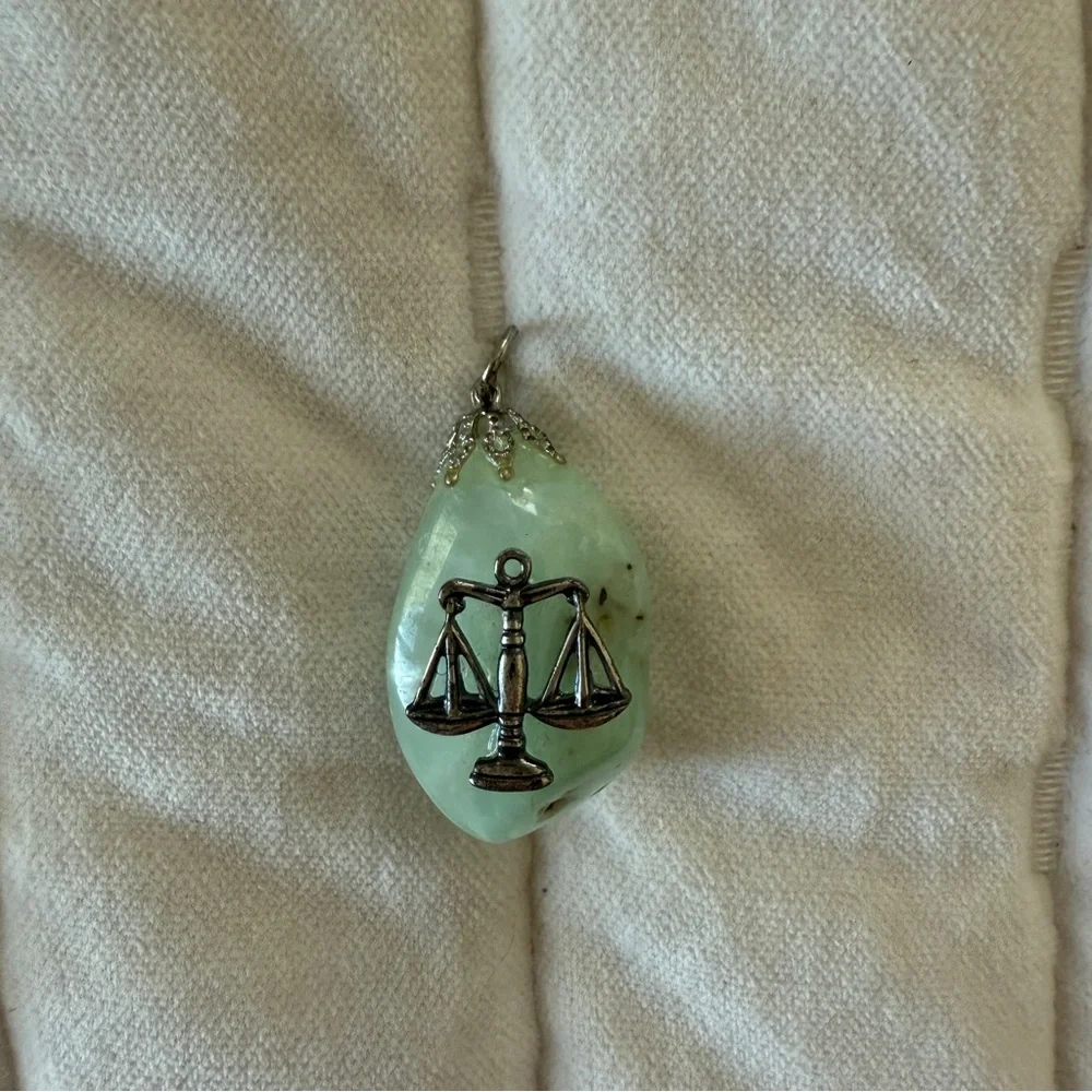 LIBRA zodiac sign Green aventurine gemstone pendant with silver scales charm